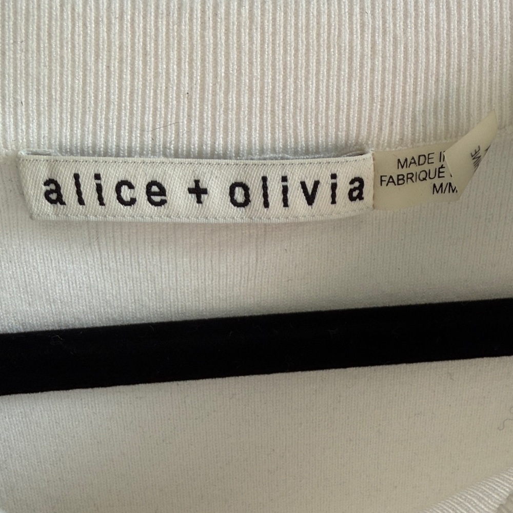 Alice + Olivia white Top with Black Stripe Detail - Picture 2 of 5